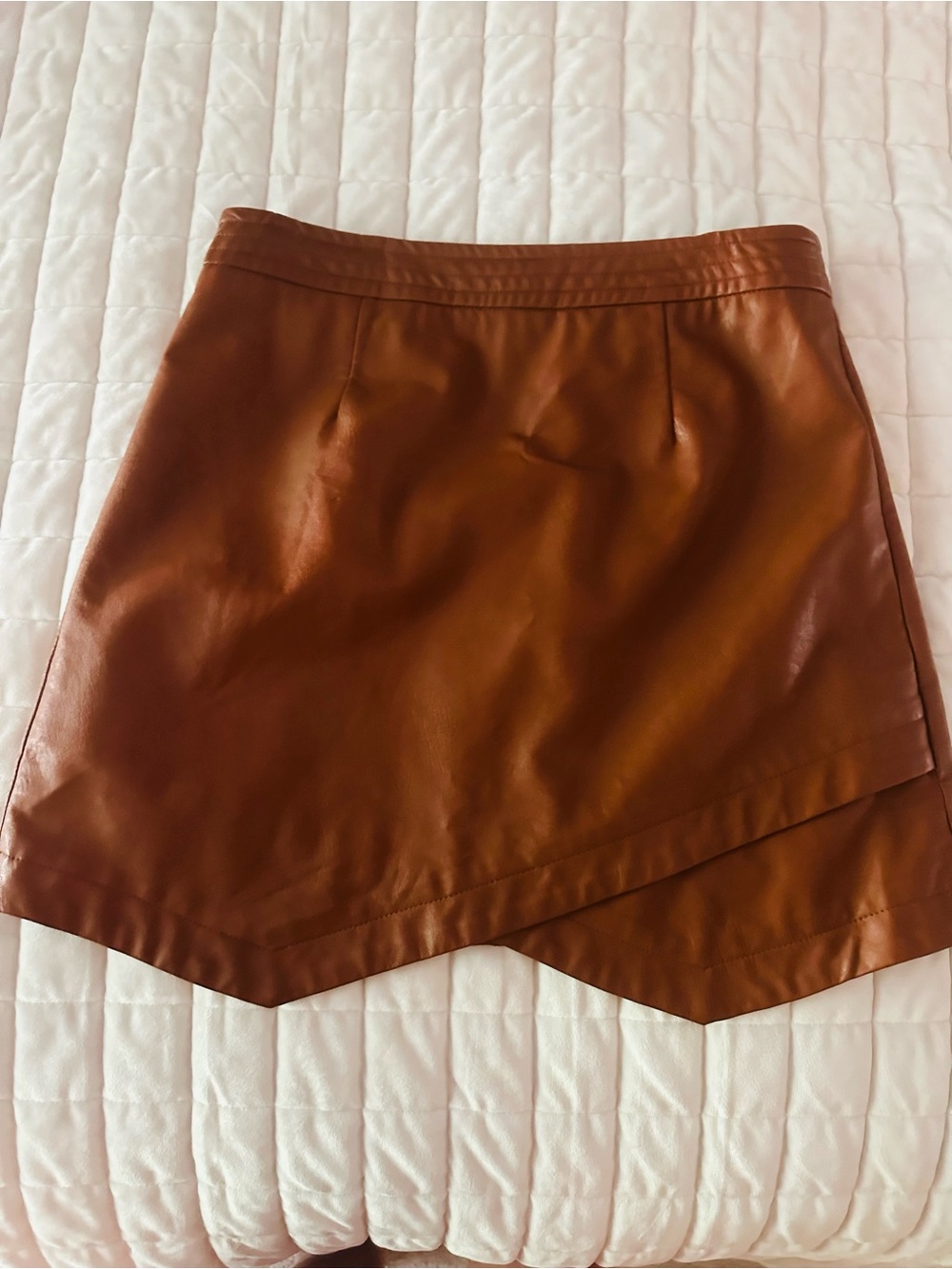 Altar'd State Brown Asymmetrical Faux Leather Mini Skirt